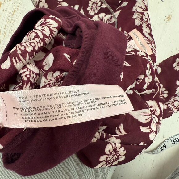Band Of Gypsies Blouse Top Bodysuit XS Burgundy Vintage Floral Long Bell Sleeve - Picture 11 of 13
